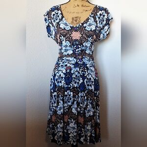 Meadow Rue Blue & Black Floral Midi Dress